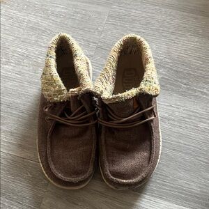 Hey Dude Brown Kids Moccasin Boots with Tweed Collar